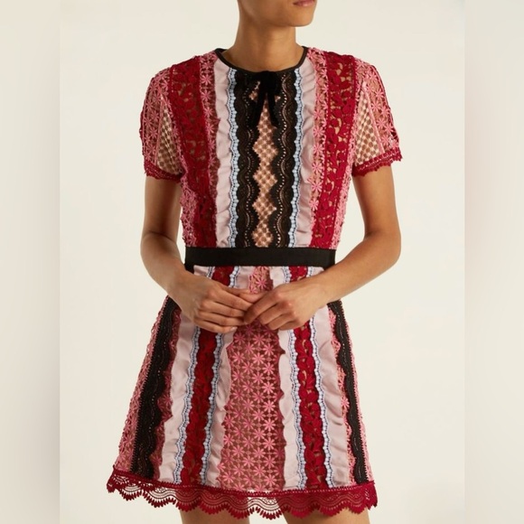 Self-Portrait Dresses & Skirts - Self-Portrait Panelled Bellis Lace Trim Mini Dress (100% Authentic)